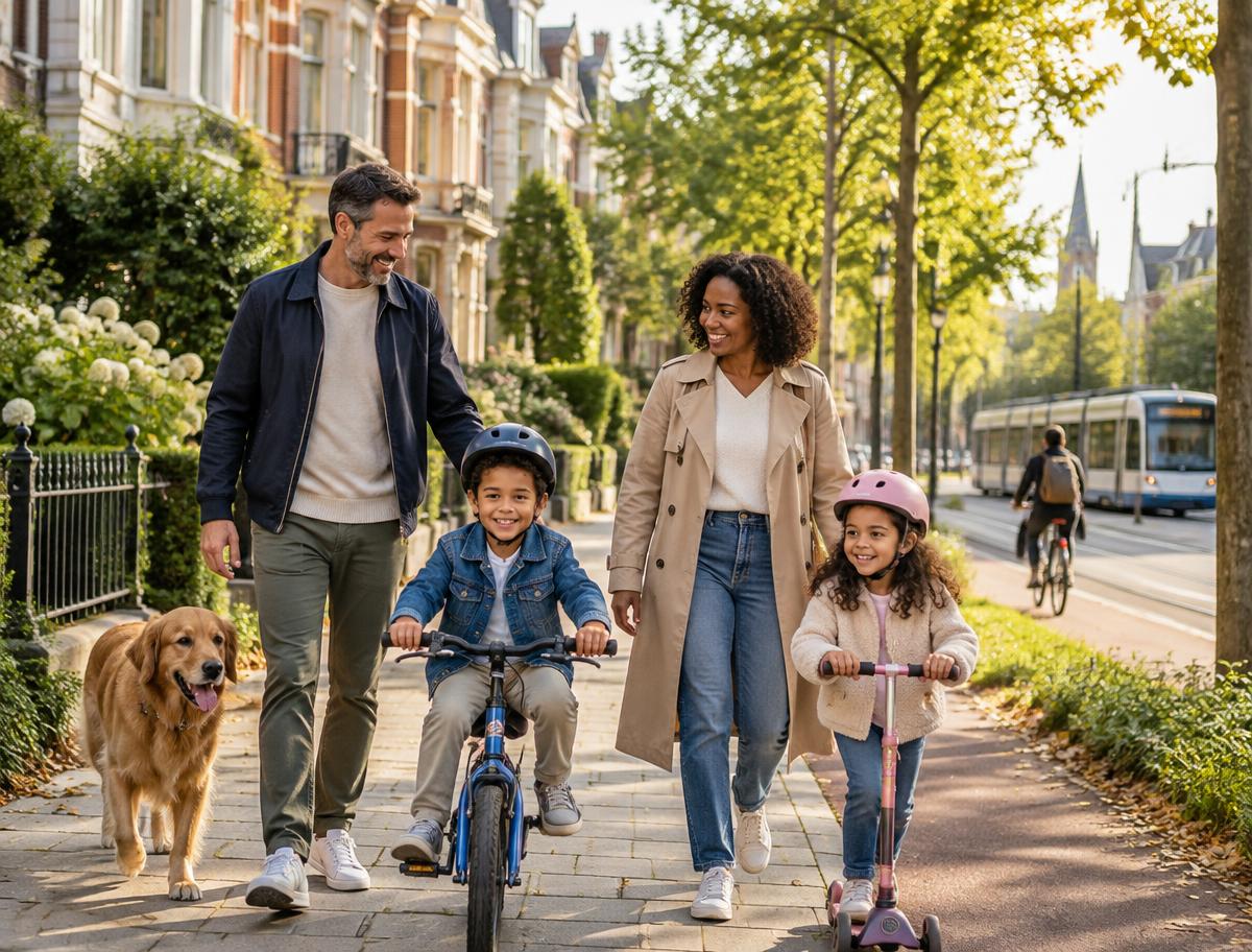 Famille dans un quartier résidentiel belge