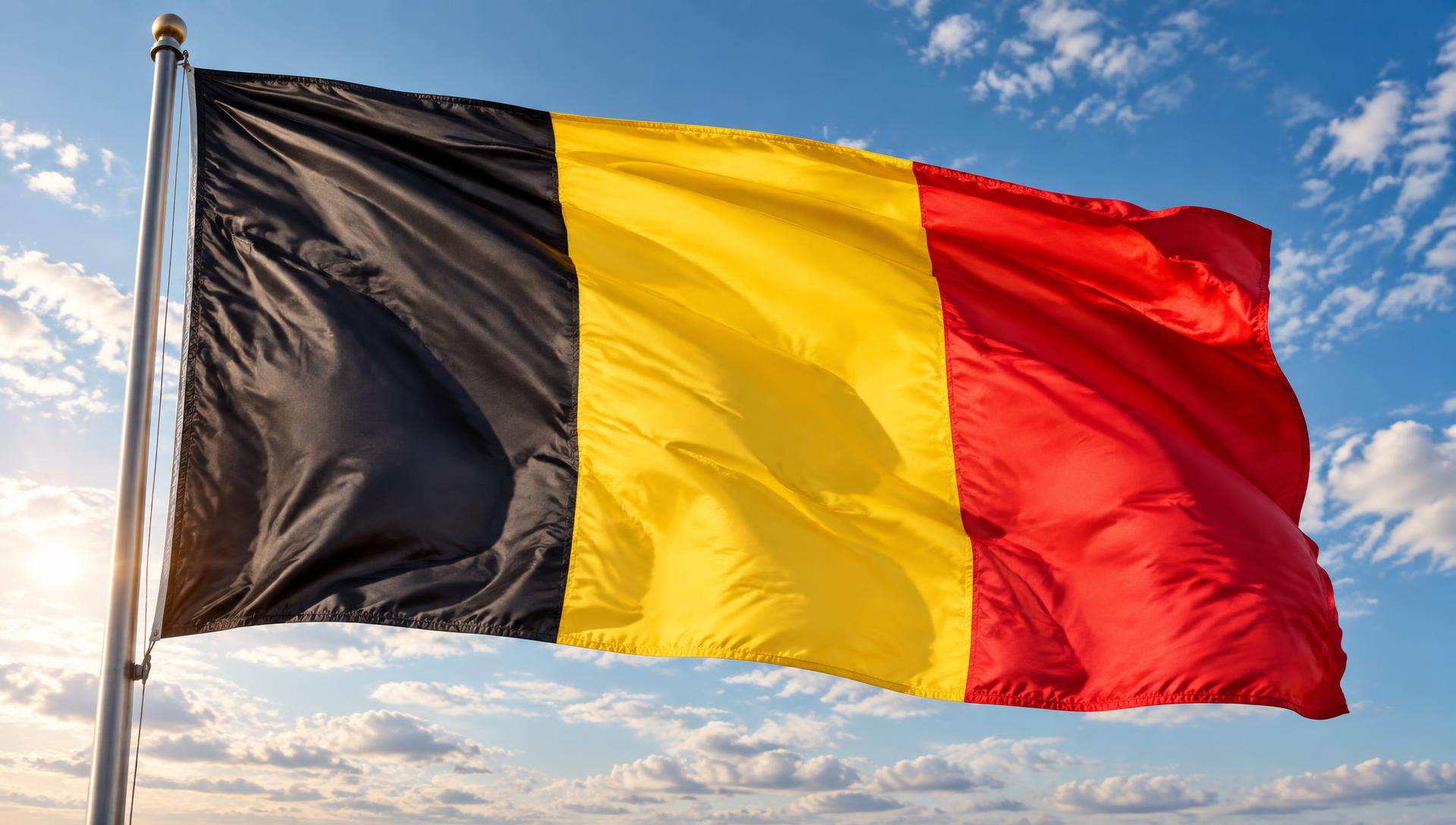 Drapeau belge noir, jaune et rouge flottant au vent